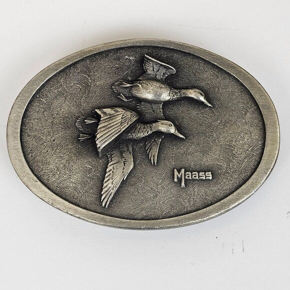 Vtg 1979 Maass Ducks In Flight Belt Buckle By Wild Wings Inc Waterfowl Hunting - Picture 1 of 13